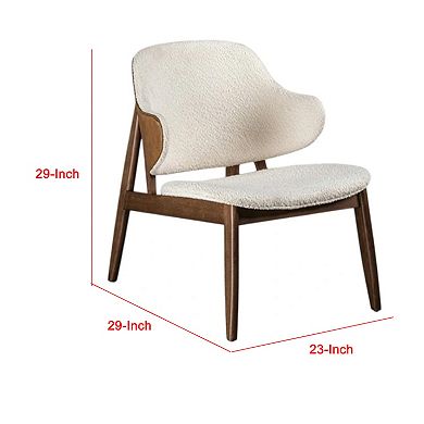 Biny Accent Chair, Winged Back Beige Boucle Fabric, Walnut Brown Wood