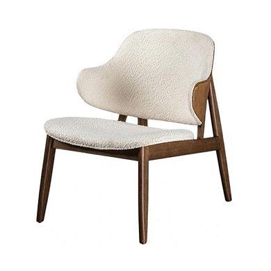 Biny Accent Chair, Winged Back Beige Boucle Fabric, Walnut Brown Wood