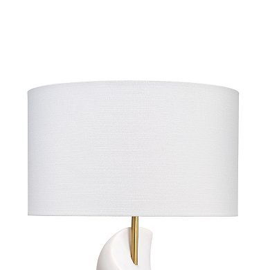 Koz Accent Table Lamp, Linen Shade, White Curved Sculpture 32 Inch