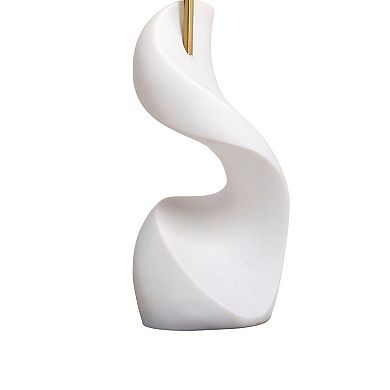 Koz Accent Table Lamp, Linen Shade, White Curved Sculpture 32 Inch