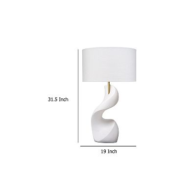 Koz Accent Table Lamp, Linen Shade, White Curved Sculpture 32 Inch