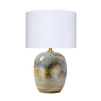 Sivy Accent Table Lamp, Linen, Round Abstract Ceramic Blue 26 Inch