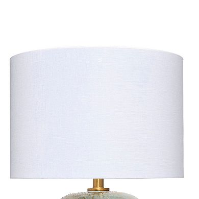 Sivy Accent Table Lamp, Linen, Round Abstract Ceramic Blue 26 Inch