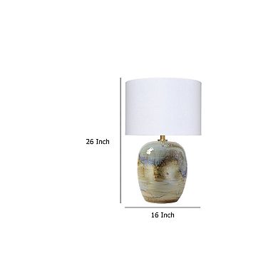 Sivy Accent Table Lamp, Linen, Round Abstract Ceramic Blue 26 Inch