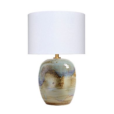 Sivy Accent Table Lamp, Linen, Round Abstract Ceramic Blue 26 Inch