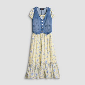 Girls 7-16 IZ Byer 2 pc Denim Vest & Cap Sleeve Maxi Dress with Smocked Waist
