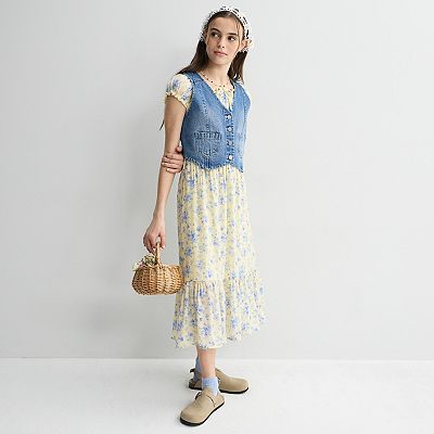 maxi dress denim vest Jean Jacket Vest With Dress CITY STYLE Maxi Dress Denim Vest Katie's Bliss