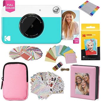 Kodak Printomatic Instant Camera Black Gift Bundle with Pink Case, Zink Photo Paper, Album & More