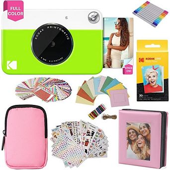 Kodak Printomatic Instant Camera Black Gift Bundle with Pink Case, Zink Photo Paper, Album & More