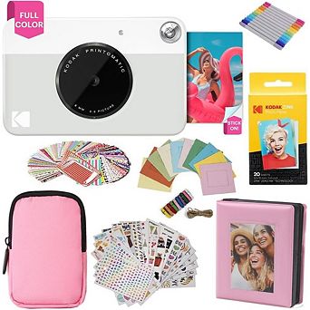 Kodak Printomatic Instant Camera Black Gift Bundle with Pink Case, Zink Photo Paper, Album & More