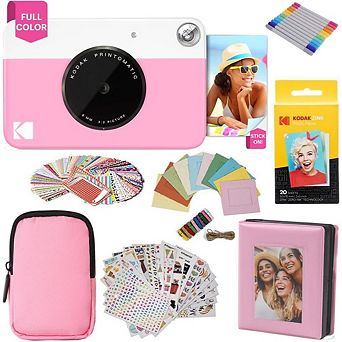 Kodak Printomatic Instant Camera Black Gift Bundle with Pink Case, Zink Photo Paper, Album & More