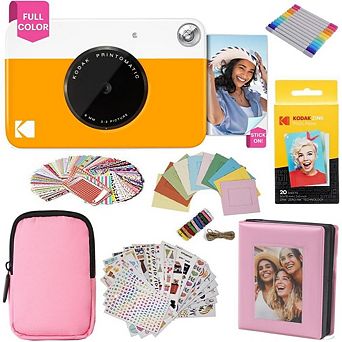 Kodak Printomatic Instant Camera Black Gift Bundle with Pink Case, Zink Photo Paper, Album & More