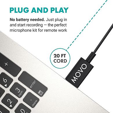 Movo M1 USB Lavalier Lapel Clip-on Omnidirectional Condenser Computer Microphone for PC and Mac