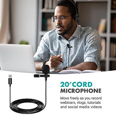 Movo M1 USB Lavalier Lapel Clip-on Omnidirectional Condenser Computer Microphone for PC and Mac