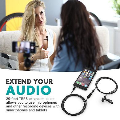 Movo PM10EC6 20-foot (6m) TRRS Female 3.5mm to TRRS Male 3.5mm Microphone Extension Cable