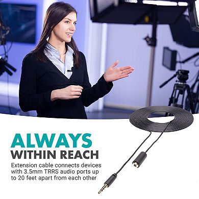 Movo PM10EC6 20-foot (6m) TRRS Female 3.5mm to TRRS Male 3.5mm Microphone Extension Cable