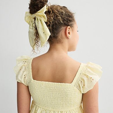 Girls 4-12 Inspired Hearts Embroidered Smocked Eyelet Dress & Scrunchie