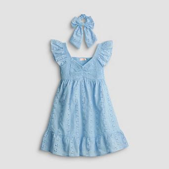 Girls 4-12 Inspired Hearts Embroidered Smocked Eyelet Dress & Scrunchie