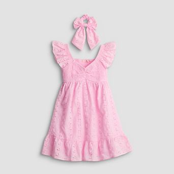 Girls 4-12 Inspired Hearts Embroidered Smocked Eyelet Dress & Scrunchie
