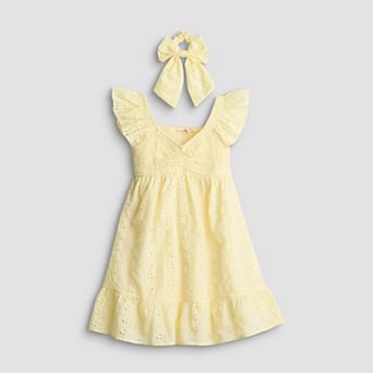 Girls 4-12 Inspired Hearts Embroidered Smocked Eyelet Dress & Scrunchie