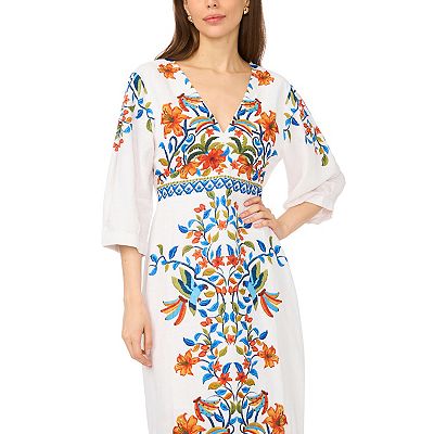 msk womens long sleeve floral maxi dress Msk Plus Floral Print Long-Sleeve Belted Maxi Dress