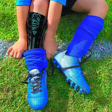 Vizari Malaga Soccer Shin Guards: Dual-layer protection, ankle support, ventilated, non-slip strap