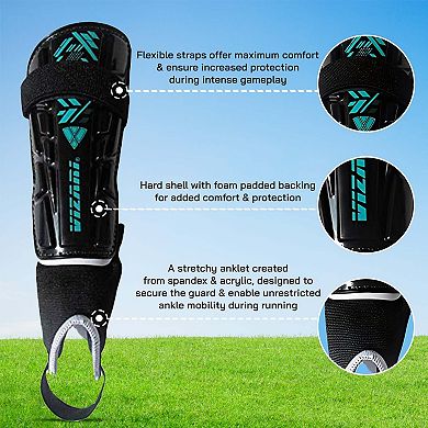 Vizari Malaga Soccer Shin Guards: Dual-layer protection, ankle support, ventilated, non-slip strap