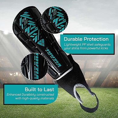 Vizari Malaga Soccer Shin Guards: Dual-layer protection, ankle support, ventilated, non-slip strap