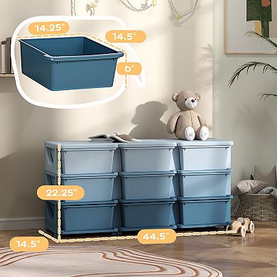 Qaba 29.5" 3 Tier Kids Storage Unit Dresser Tower w/ 9 Drawers,