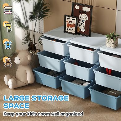 Qaba 29.5" 3 Tier Kids Storage Unit Dresser Tower w/ 9 Drawers,