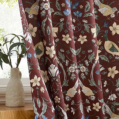HLC.ME Florence Floral & Birds Back Tab Rod Pocket - Room Darkening Curtain Panels, Set of 2