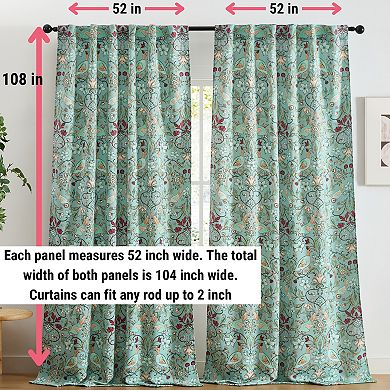 HLC.ME Florence Floral & Birds Back Tab Rod Pocket - Room Darkening Curtain Panels, Set of 2