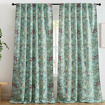 HLC.ME Florence Floral & Birds Back Tab Rod Pocket - Room Darkening Curtain Panels, Set of 2