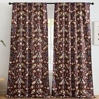 HLC.ME Florence Floral & Birds Back Tab Rod Pocket - Room Darkening Curtain Panels, Set of 2