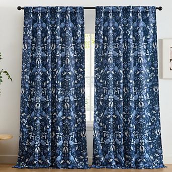 HLC.ME Florence Floral & Birds Back Tab Rod Pocket - Room Darkening Curtain Panels, Set of 2