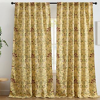 HLC.ME Florence Floral & Birds Back Tab Rod Pocket - Room Darkening Curtain Panels, Set of 2