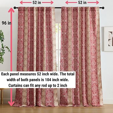 HLC.ME William Boho Striped Back Tab Rod Pocket - Room Darkening Window Curtain Panels, Set of 2