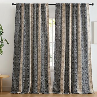 HLC.ME William Boho Striped Back Tab Rod Pocket - Room Darkening Window Curtain Panels, Set of 2