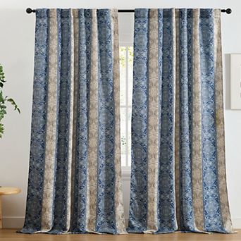 HLC.ME William Boho Striped Back Tab Rod Pocket - Room Darkening Window Curtain Panels, Set of 2