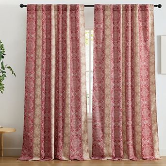 HLC.ME William Boho Striped Back Tab Rod Pocket - Room Darkening Window Curtain Panels, Set of 2