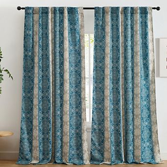 HLC.ME William Boho Striped Back Tab Rod Pocket - Room Darkening Window Curtain Panels, Set of 2