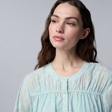 Women's Simply Vera Vera Wang Shirred Front Long-Sleeve Shirt
