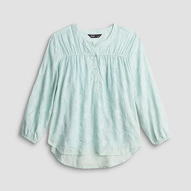 Women's Simply Vera Vera Wang Shirred Front Long-Sleeve Shirt