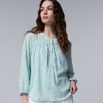 Women's Simply Vera Vera Wang Shirred Front Long-Sleeve Shirt