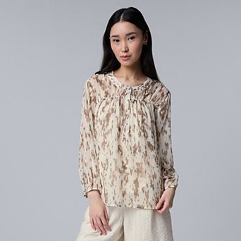 Women's Simply Vera Vera Wang Shirred Front Long-Sleeve Shirt