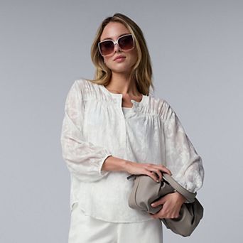 Women's Simply Vera Vera Wang Shirred Front Long-Sleeve Shirt