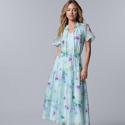 Женские платья Simply Vera Women's Simply Vera Vera Wang V-Neck Tiered Flowy Maxi Dress