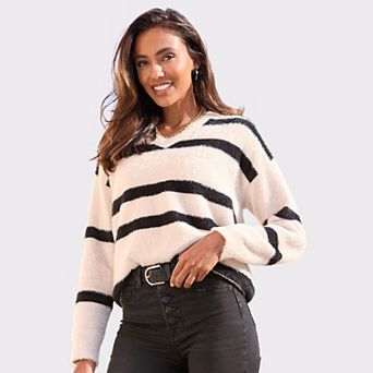 Lascana Women's Fuzzy Knit Striped Sweater