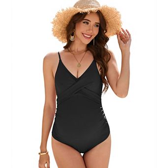 Women's Maternity Summer Front Cross Strap One Piece Swimwear Casual V Neck Swimsuit Bathing Suit