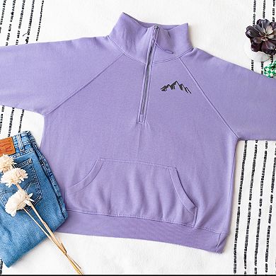 Embroidered Mountains Outline - Women's Quarter Zip Fleece Graphic Sweatshirt